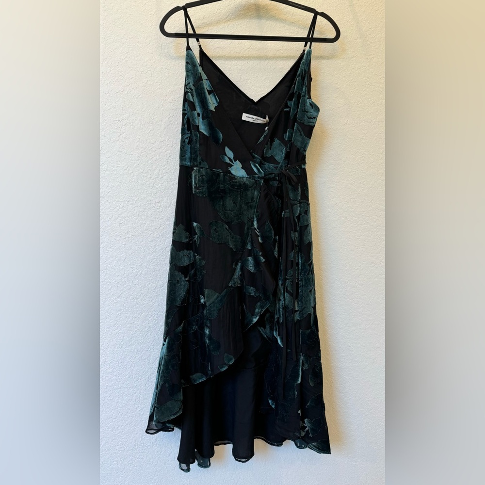 NWT Amanda Uprichard velvet wrap dress black & teal size M